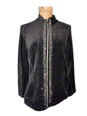 Chicos Jacket Black Velour Zip Up Zenergy size 0